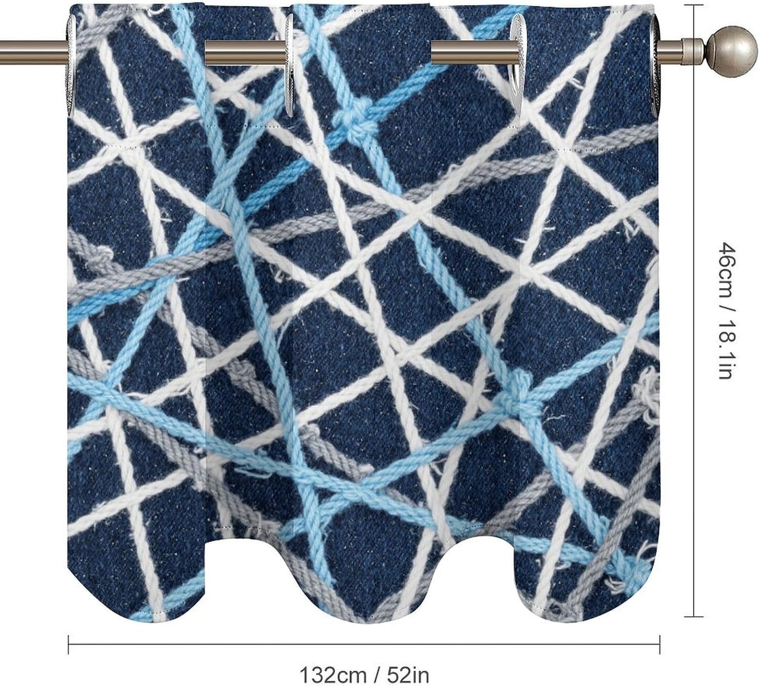 Blue and White Knot Curtain 2 Panels, Polyester Fiber, Blackout Insulated Window Curtain, Curtain Valance for Kitchen Dining Room Living Room Cafe Small Window 52 * 18.1 Inches