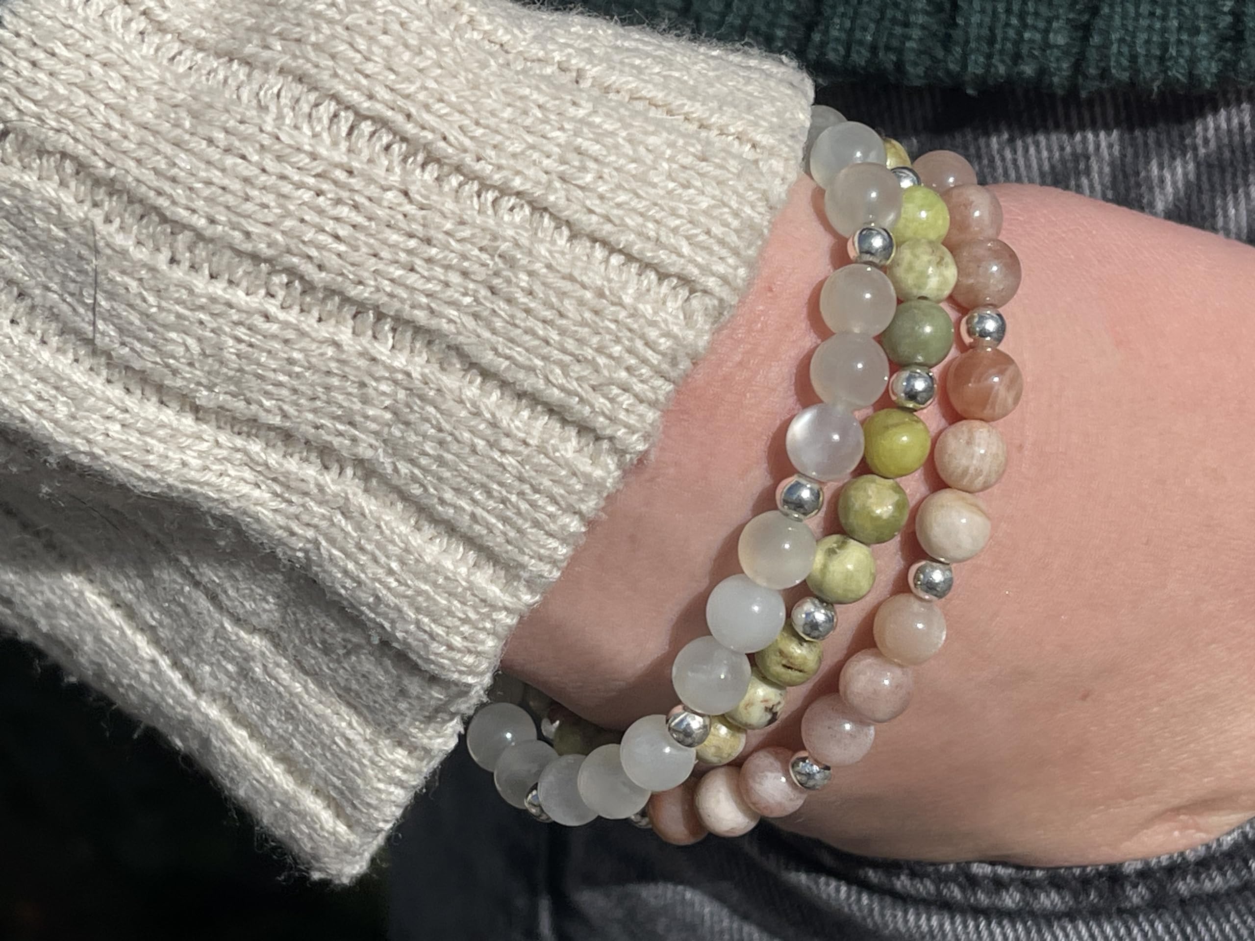 Rosa Opal Armband Perlen echt 6mm mit Edelstahlperlen 4mm Silber Gold Roségold oder Ionisiert - Handmade Perlenarmband Lebenskraft Kreativität und Ruhe - Spiritueller Schmuck Unisex