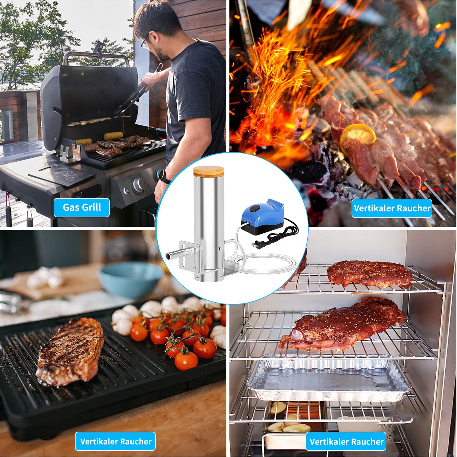 Generador de humo frío de acero inoxidable, generador eléctrico de humo para ahumar, generador de humo frío con bomba, generador de humo frío para ahumar pescado, carne, barbacoa (madera)