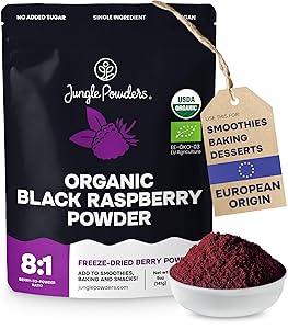 Jungle Powders Organic Black Raspberry Powder 5 Ounce Bag, USDA Organic Freeze Dried Raspberries Fruit Whole Berry for Baking, Additive Filler Free Superfood Extract Rasberries Smoothies Dehydrated