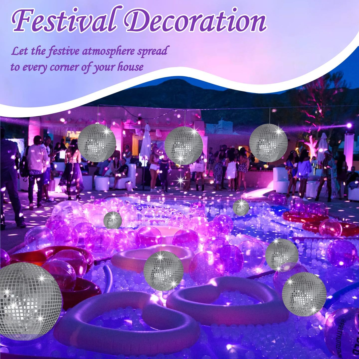 8 Pieces 11 Inch Inflatable Disco Ball ，Inflatable Ball with Disco Ball Cover Rope，Christmas Hanging Decorated ，Disco Ball Party Decorations, Party Design for Wedding Holiday Outdoor (white-8pcs)