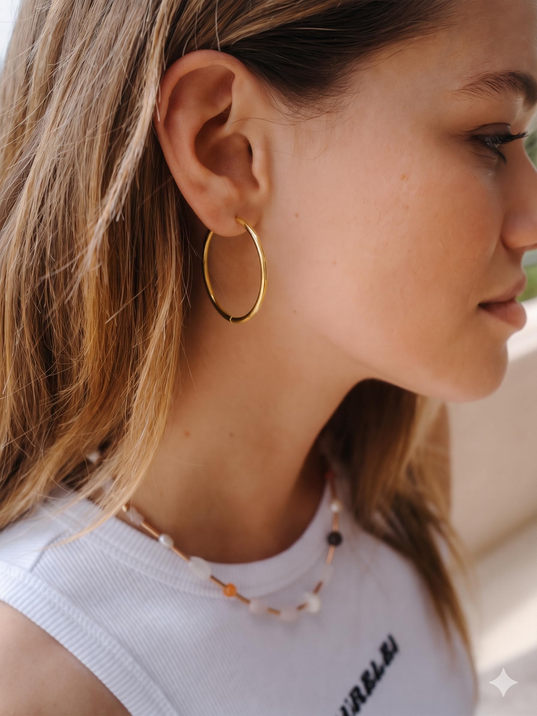 PURELEI® Pendientes Echo (oro, plata, oro rosa), pendientes impermeables para mujer, pendientes de aro de acero inoxidable, regalo para mujeres, 40 mm de diámetro