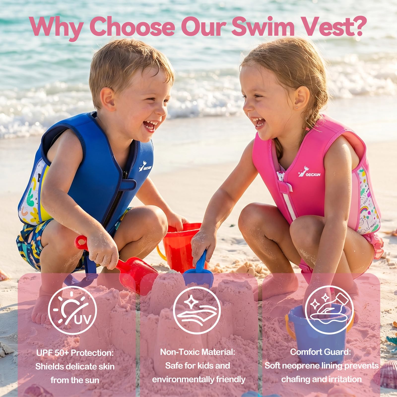 Chaleco de Natación para Niños, Flotador Ajustable, TÜV geprüft, Neopreno Suave