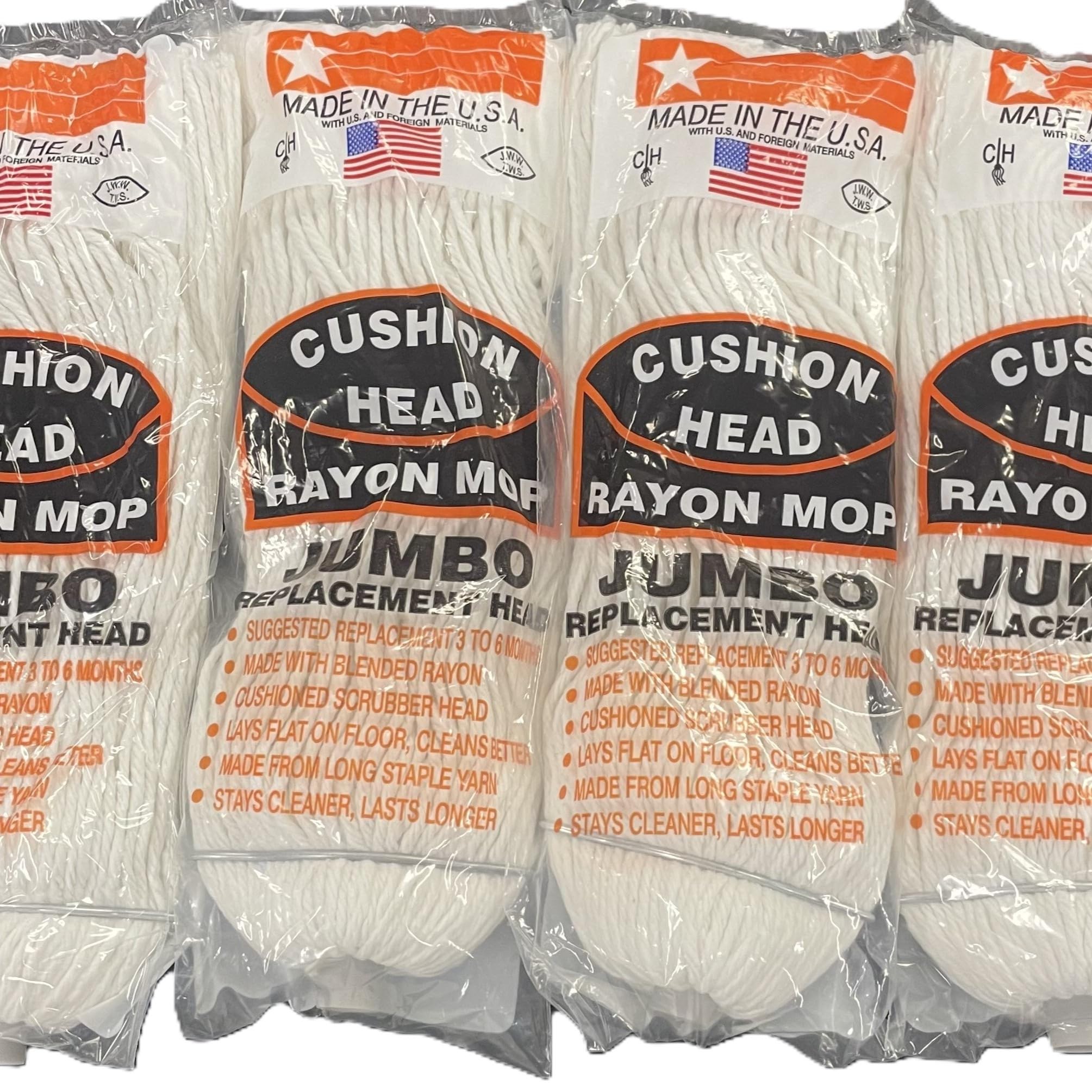 Cabezal de fregona de repuesto de rayón jumbo, paquete de 4
