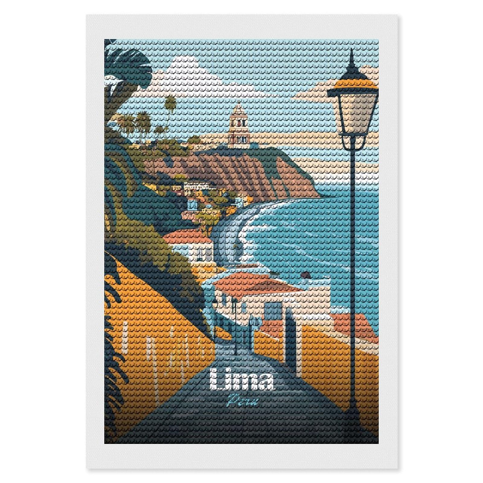 Junmoney Lima Peru Travel (3) Diamond Painting Canvas Set 8"x12", Full Kit Included, Calming Craft to Unwind, Farmhouse Decor, Christmas Gift