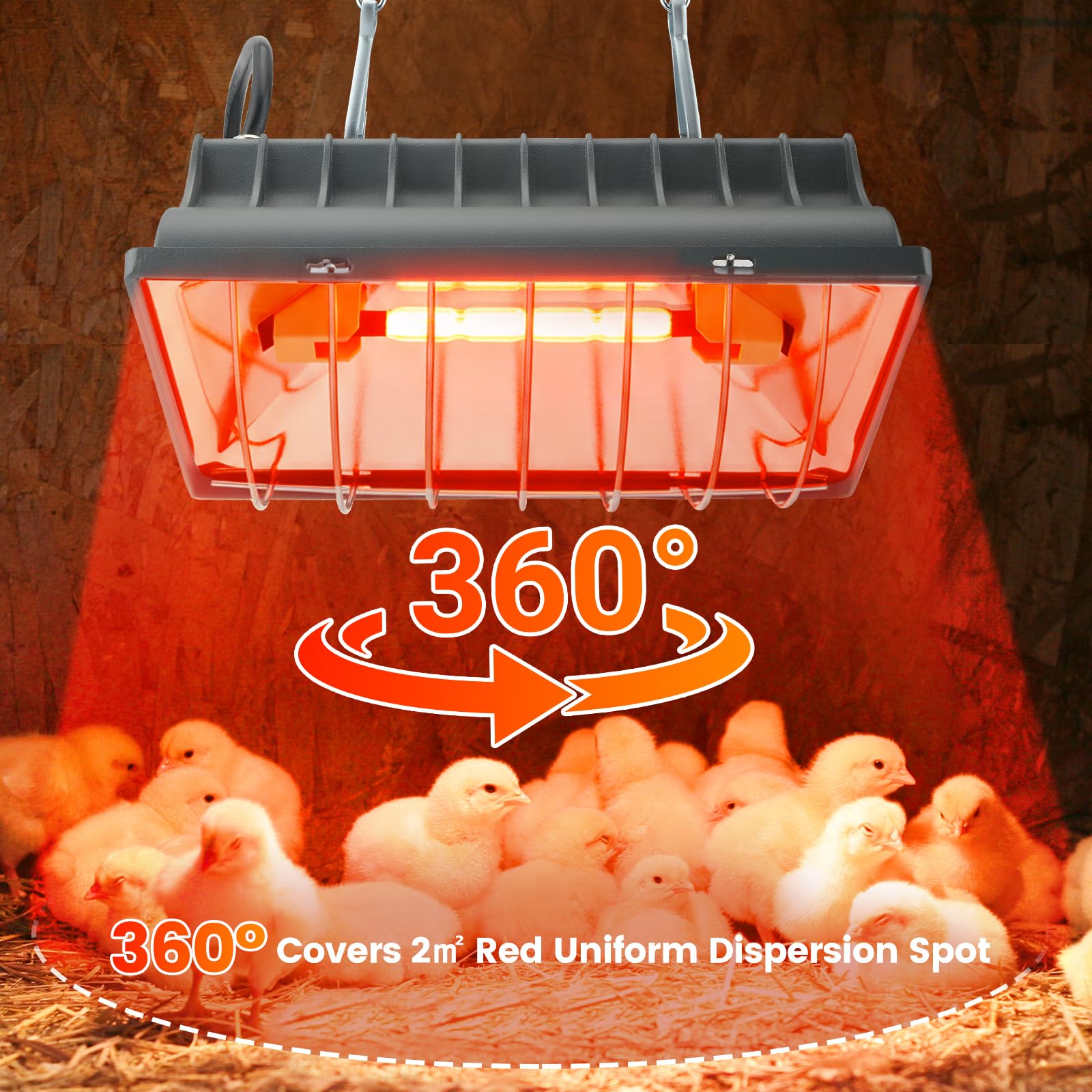 Lampe chauffante pour poulailler, 250 W, lumière rouge, avec interrupteur, câble de 1,8 m, thermostat, lampe chauffante pour poules, animaux pour poussins, porcelets, chiots, etc