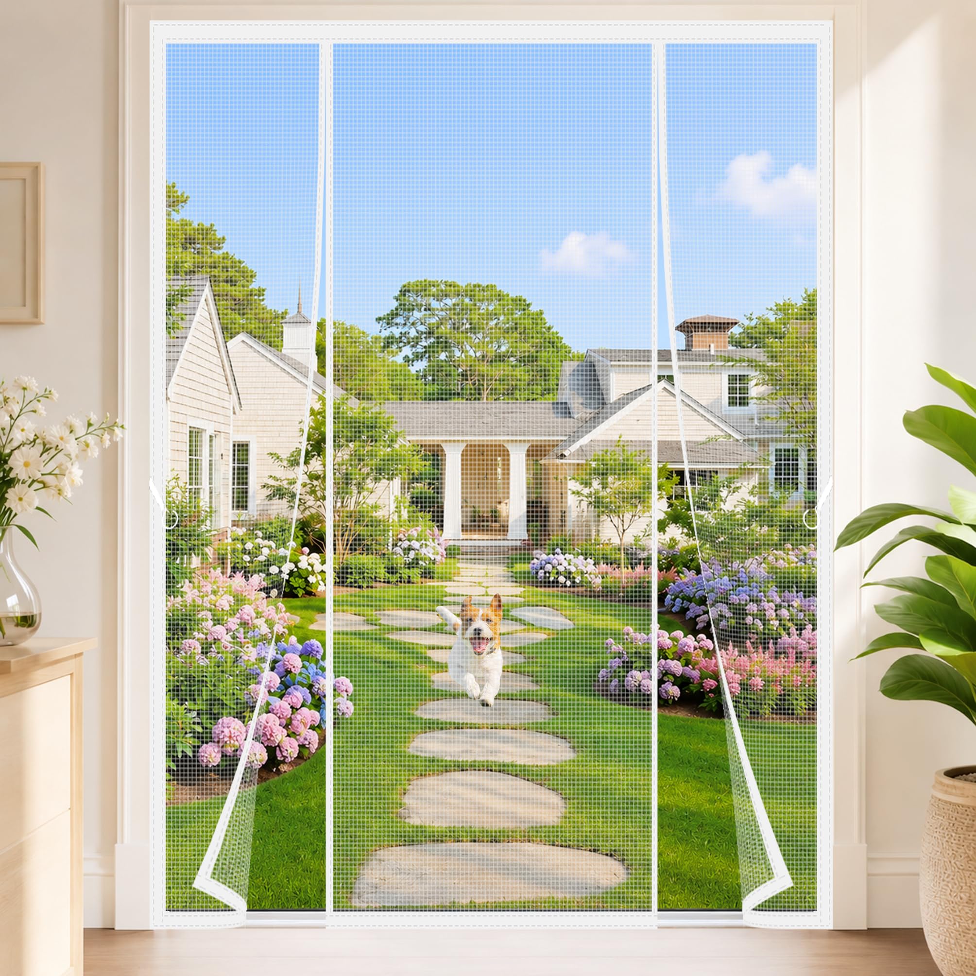 Hxuhui White Large Screen Door For Patio 350X210cm Foldable Design For Easy Storage During The Off-Season Wide Patio And Bifold Doors In Family Homes