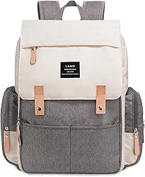 THE LAND Bolsa Mochila Maternidade, Original, Modelo Luxury, Marca d’água LANDUO, Até 7kg, 16 Bolsos Funcionais, Trocador, Ganchinhos, Impermeável, Térmica, Oxford 600D.