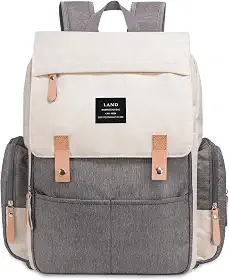 THE LAND Bolsa Mochila Maternidade, Original, Modelo Luxury, Marca d’água LANDUO, Até 7kg, 16 Bolsos Funcionais, Trocador, Ganchinhos, Impermeável, Térmica, Oxford 600D.