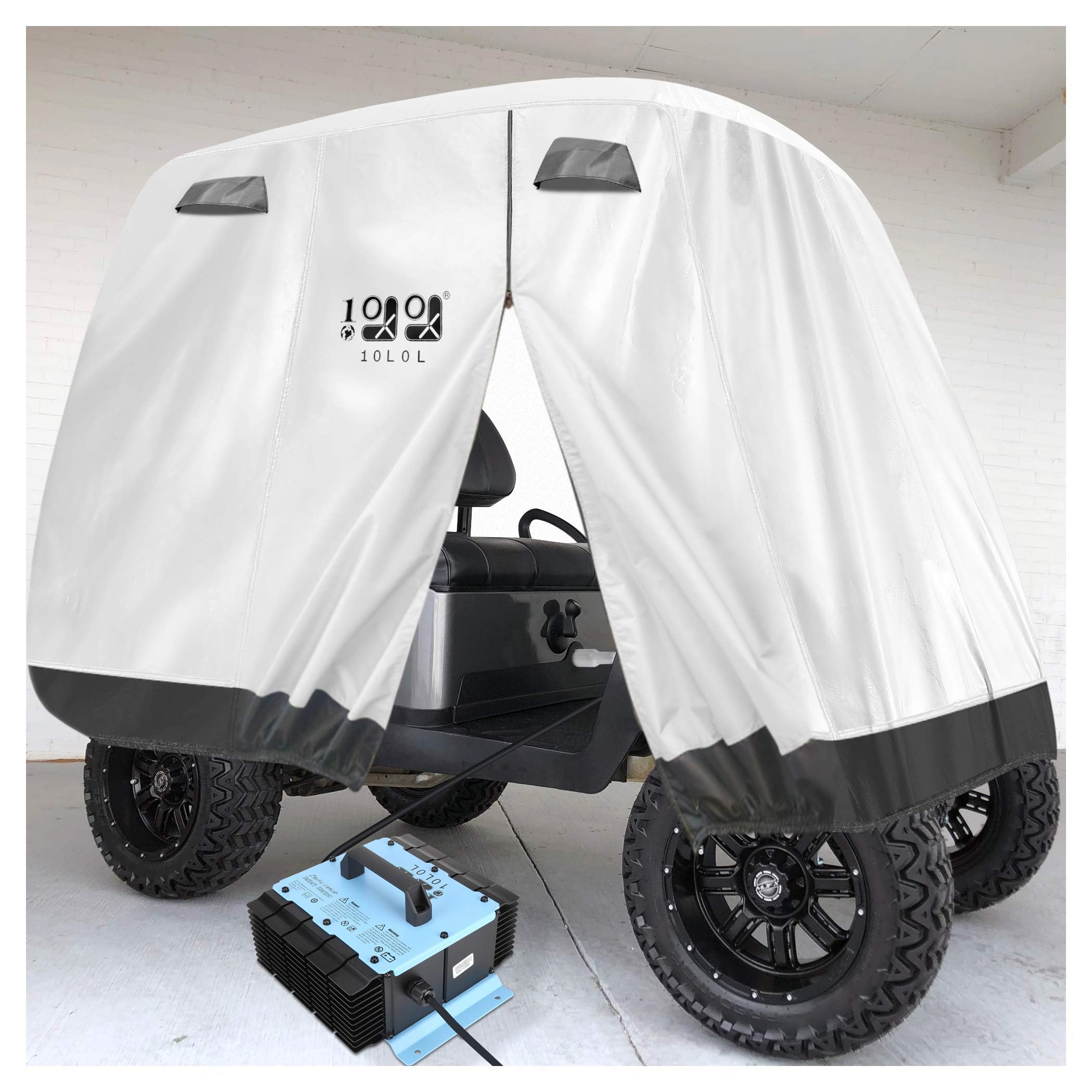 Golf Cart Covers Universal für Yamaha EZGO Club Car Lifted 2/4 Passagiere 600D Wasserdicht Winddicht Sonnengeschützt Outdoor Vollabdeckung 3-Reißverschluss