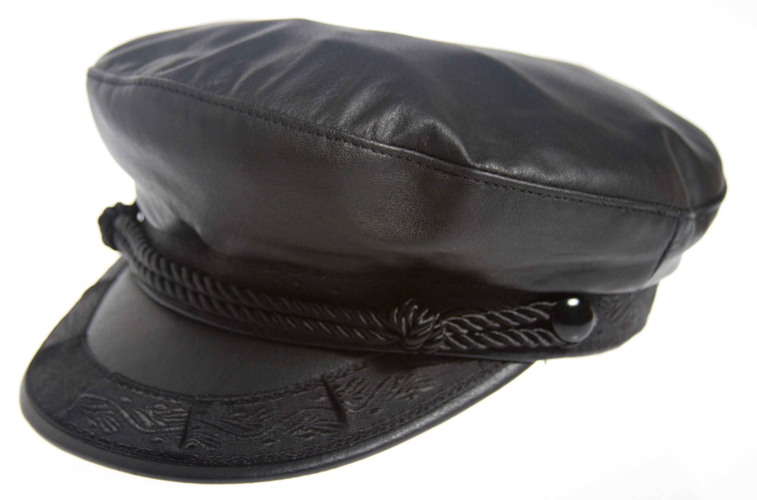 GreekInternetMarket Authentic Greek Fisherman's Cap - Leather - Black - XLarge Apparel