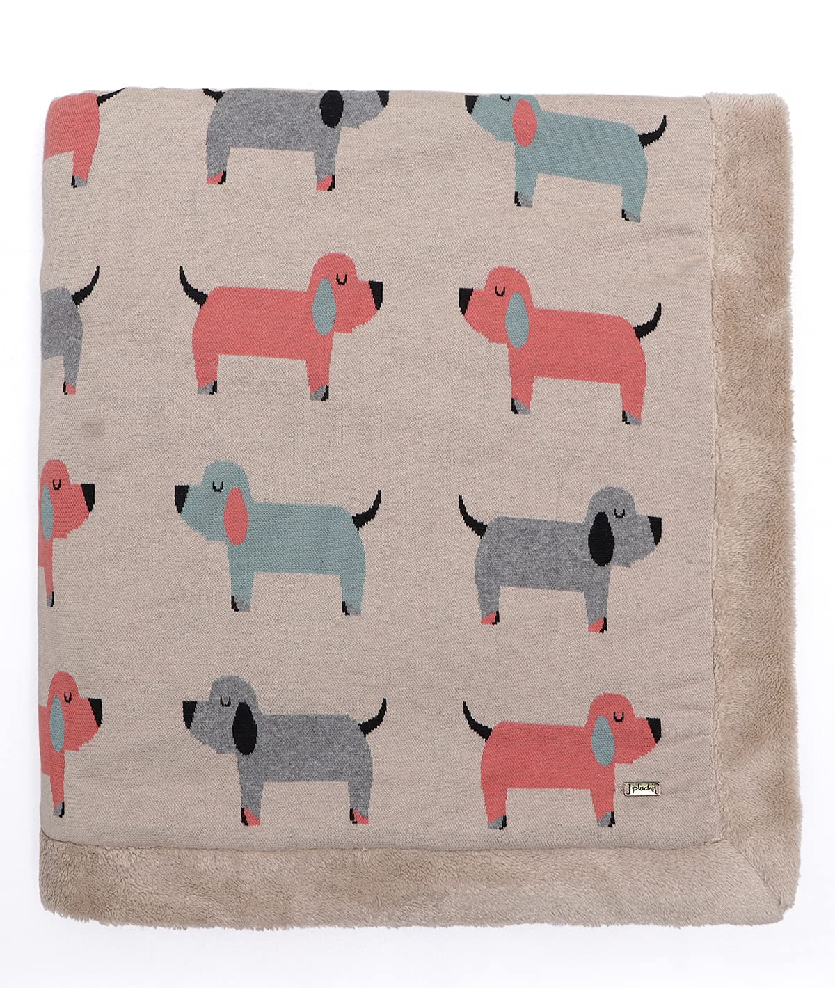 Pluchi Scottie Dog Cotton Knitted Blanket with Faux Fur Back for