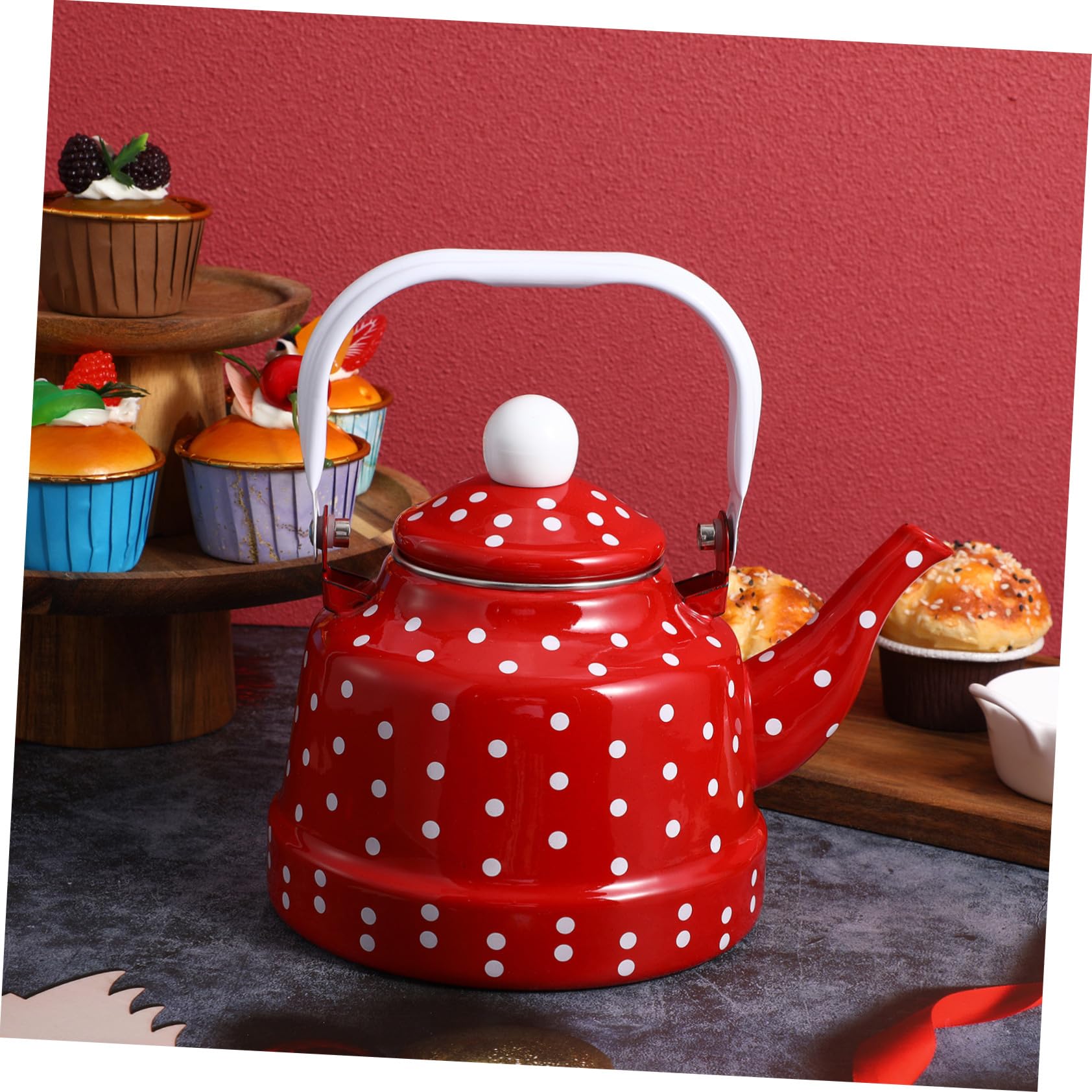 DOITOOL Tetera de Esmalte con Filtro para Infusiones Diseño Vintage Rojo con Puntos Resistente y Segura para Preparar Té Casa
