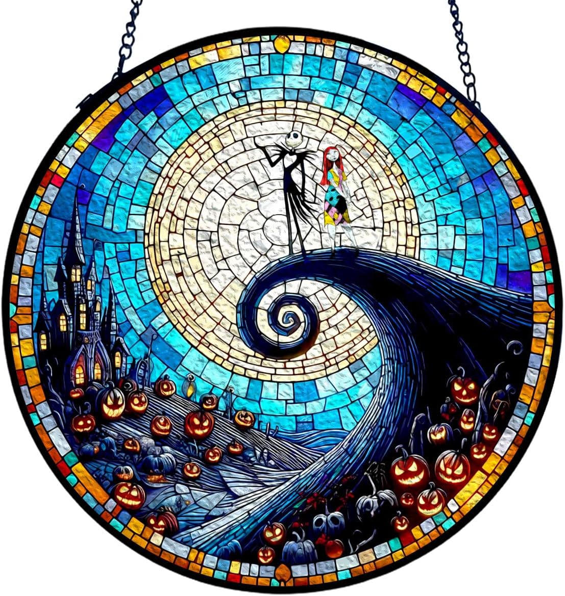 GENANY Spooky Stained Glass Window Hanging, Spring Sun Catcher with Metal Chain and Hook, Romantic Gifts for Women Friends Family, Garden Decor, Housewarming Gifts, Outdoor Decor