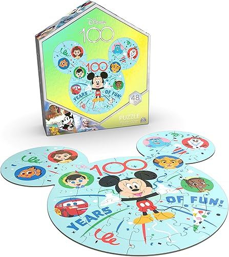Miniatura 8 de Disney100 aniversario, rompecabezas de 48 piezas en caja de almuerzo con mango de lata de metal, rompecabezas para niños de 4 a 8 años, juguetes de