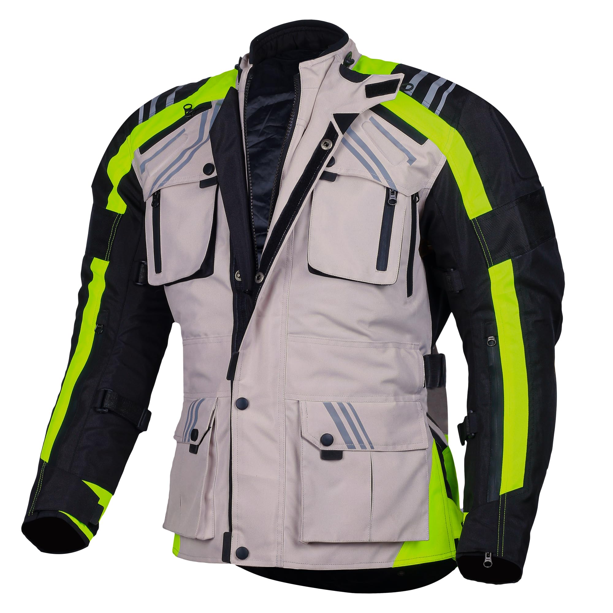 Bikers Gear Australia - Chaqueta de motocicleta para hombre, chaqueta impermeable de cordura con armadura CE reflectante de alta visibilidad (EN 1621-1)