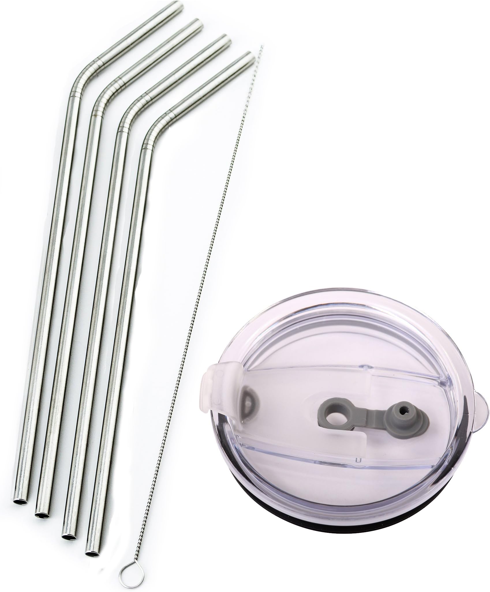 4 Bend Stainless Steel Straws Extra LONG fits 30 oz Yeti Tumbler Rambler Cups - CocoStraw Brand Drinking Straw (4 Bend Straws + Straw Lid)
