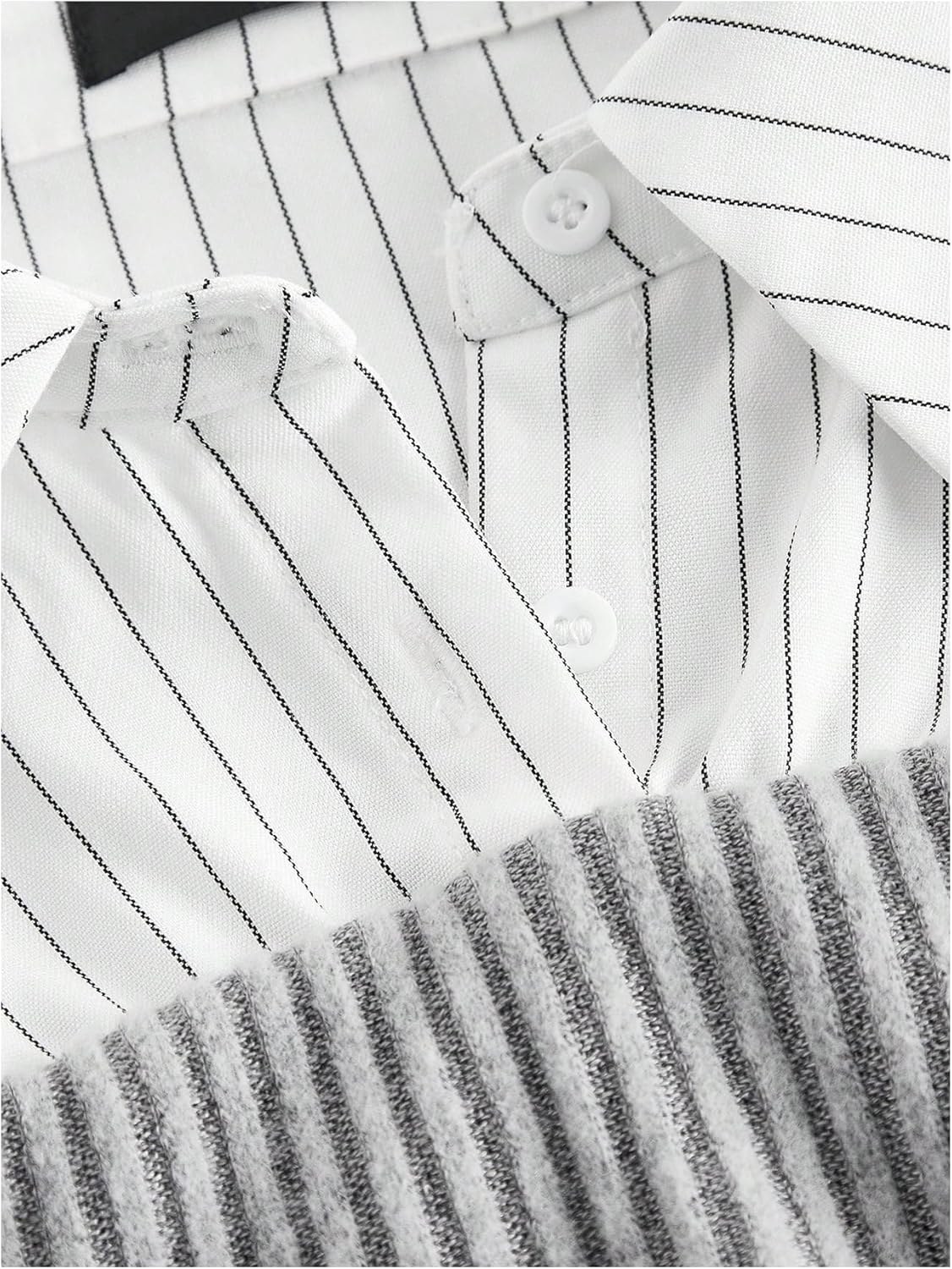 MakeMeChic Women's Fall Teacher Outfits Striped Long Sleeve 2 in 1 Retro Blouse Collared Shirt - Image 3