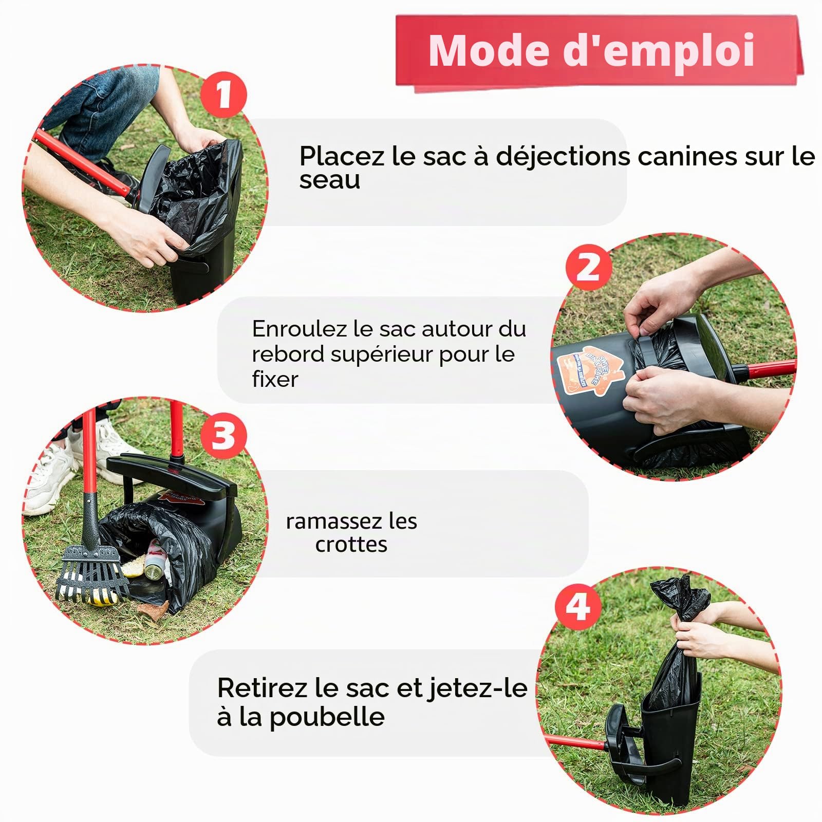 BANORES Grande pelle à déjections canines pivotante et râteau pour chiens de grande et petite taille, utilisation sur l'herbe, la saleté ou le gravier – Fournitures pour animaux de compagnie