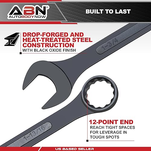 Miniatura 5 de ABN Juego de llaves combinadas grandes SAE de 1-516 a 2 pulgadas - Juego de llaves estándar de extremo abierto de 10 piezas