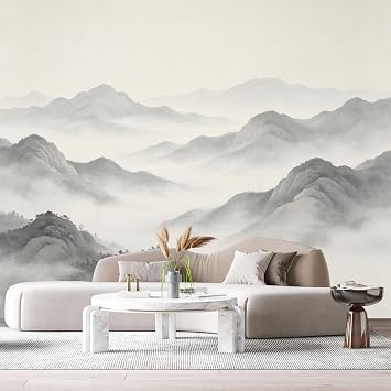 Custom Size Wall Murals Misty Mountain Landscape Watercolor Fog Valley Peaks SelfAdhesive Wall Fabric Removable Large Wallpaper for Photo Living Room