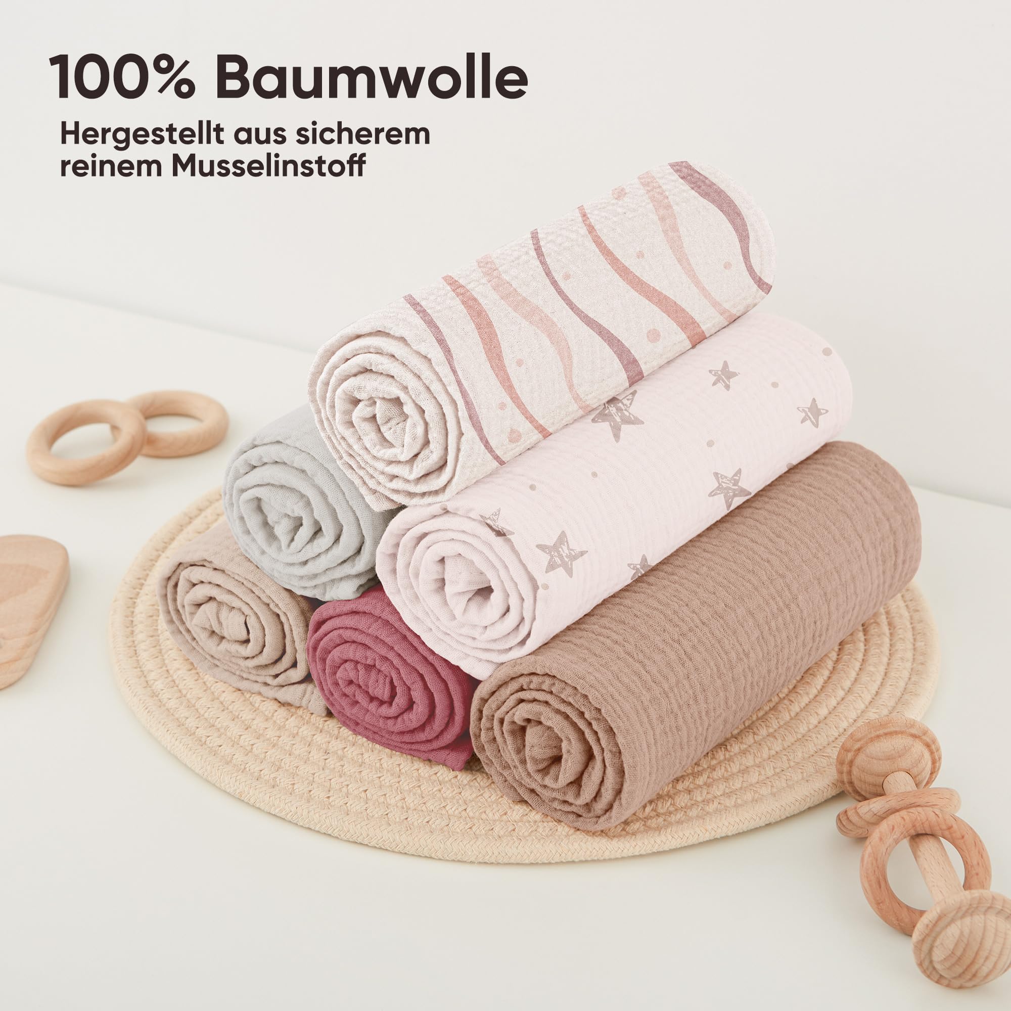 bearmoss Bambino in Mussola Per Neonati Set 6 Pezzi,100% cotone Super Morbido Assorbente in Mussola A Grana Per Neonati Per Bambine E Ragazzi 60x60CM (Stampa rosa)