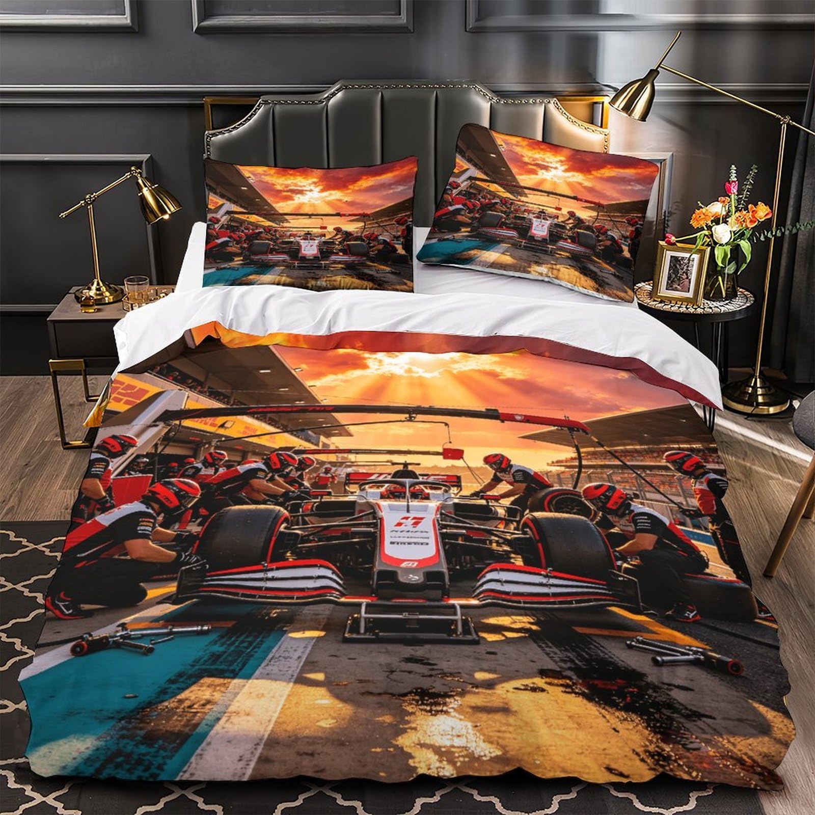 3U6C4M9K Formulaa Racing Bed Sheet Single（140x200cm）, Finesse Duvet Cover Pit Stop, Breathable Brushed Microfiber Luxury Quilt Cover Set with Hidden Zipper