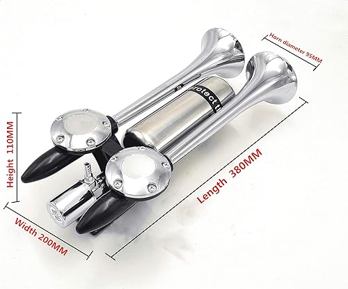 Miniatura 4 de Bocina de barco para automóvil, prolonga el sonido, bocina de aire, bocina de doble tubo, bocina de metal súper fuerte con tanque de aire de acero