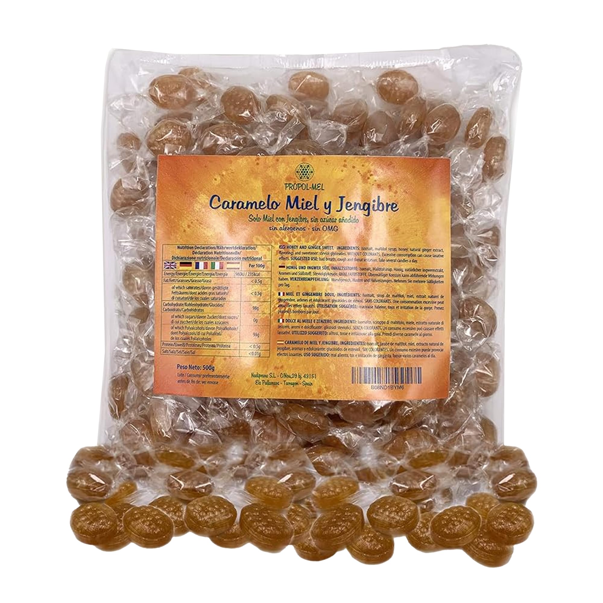 500 g - Caramelos (Sin Azúcar) con miel y jengibre. Sin alergenos.  Recomendado para el mal aliento, el aparato bucal y la garganta :  Amazon.es: Alimentación y bebidas