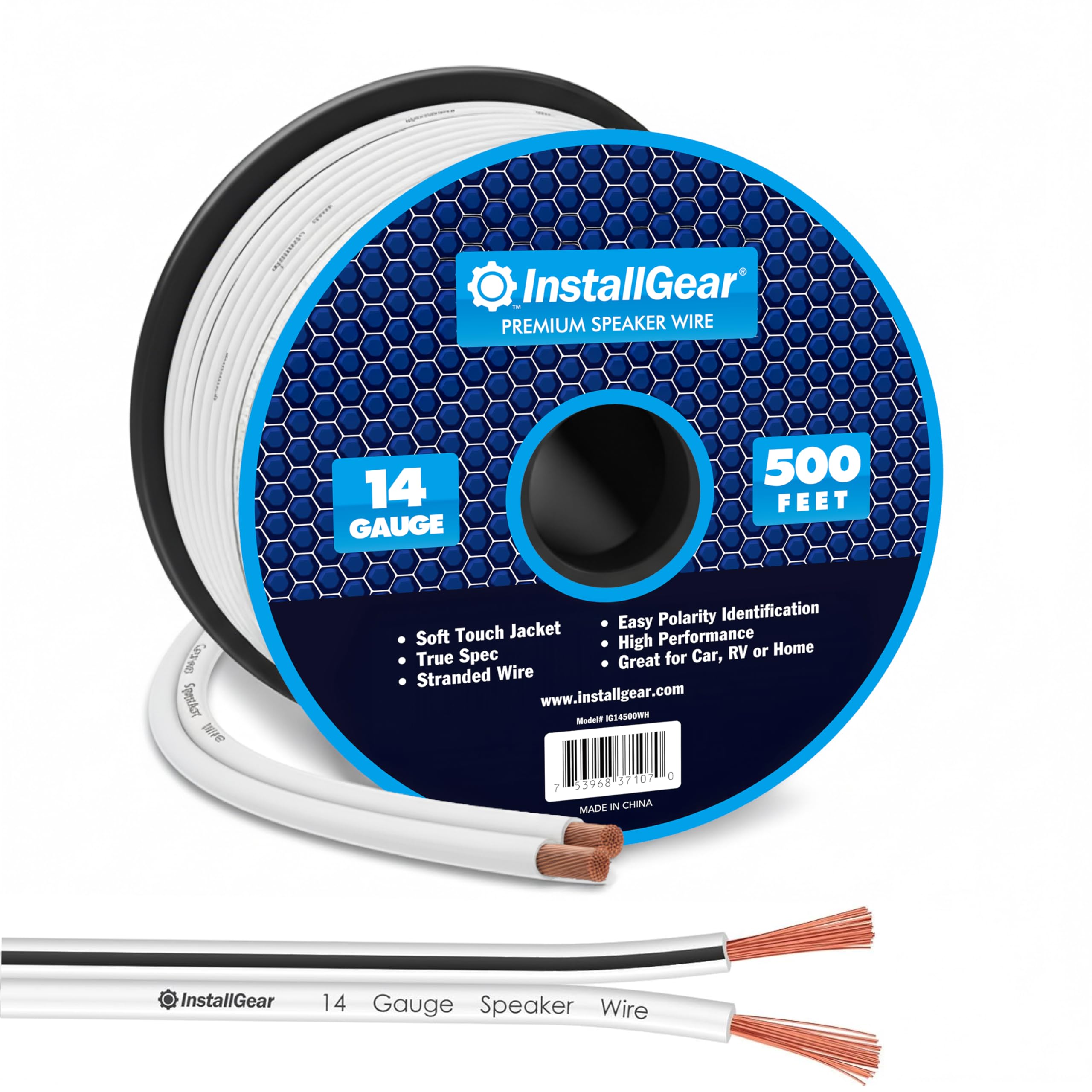 InstallGear 14 Gauge AWG Speaker Wire Cable - White (500ft) - Outdoor, Automotive, Marine