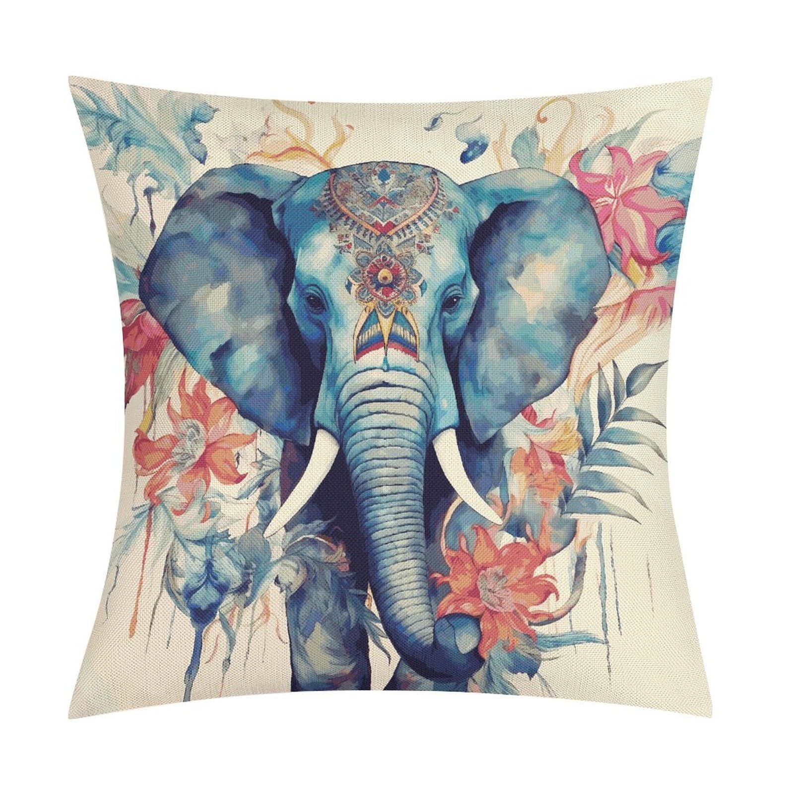 JTREHY Peacock Feathers Elephant Throw Pillow Covers Farmhouse Pillow Cover Standard Pillow Shams Decorative Square Pillowcases Soft Pillow Cases Wrinkle Fade Resistant for Couch Home 18x18 Inch