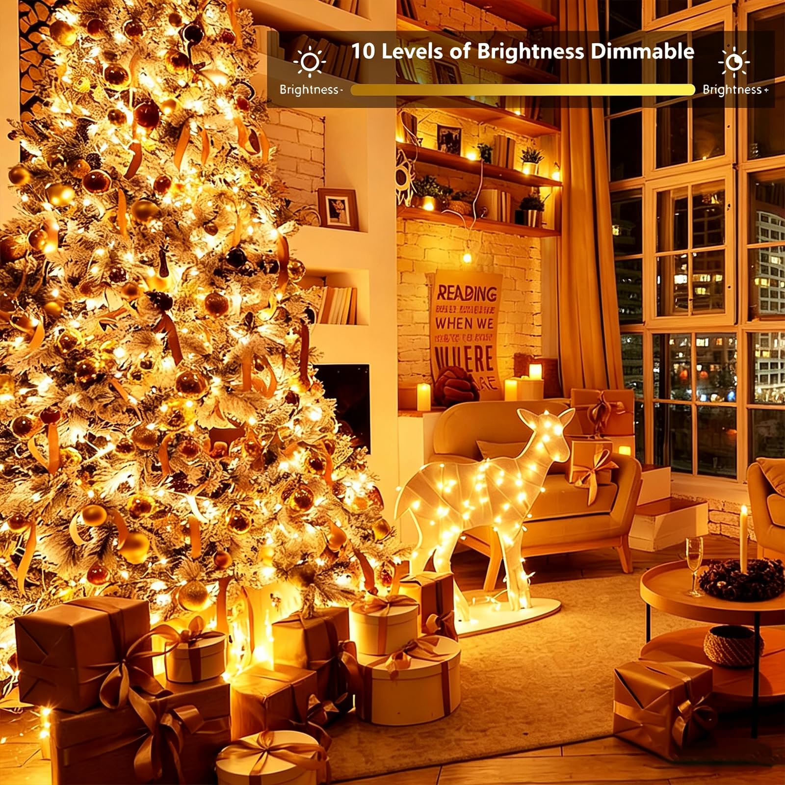 Paquete de 4 guirnaldas de luces LED de 280 pies con 800 luces LED que funcionan con pilas con control remoto y temporizador, cadena de luces de Navidad impermeables para interiores y exteriores