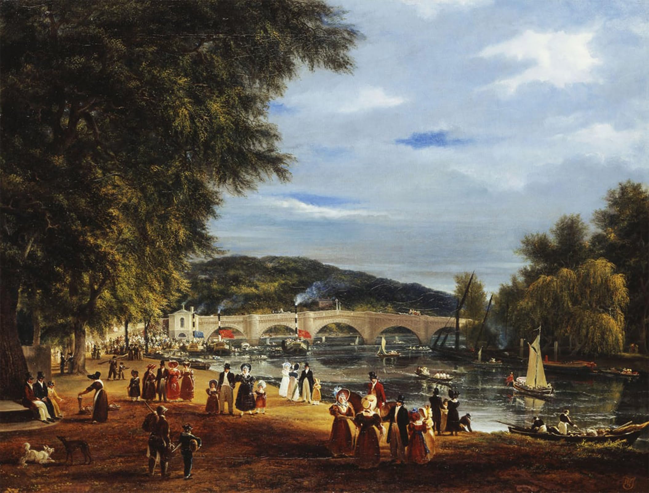 SERENDIPITP Abstract Painting Mural Print Picture Wall Decor Painting a View of Richmond Bridge with Boats on the River and Figures Promenading by Mallord William Turner for Home Decor 60x90cm