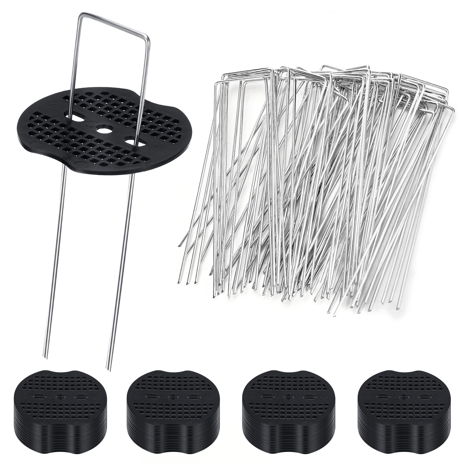 Picchetti Giardino, 50 Picchetti Telo Pacciamatura e 50 Rondelle, Acciaio Zincato, 150mmx40mm Ø2.5mm