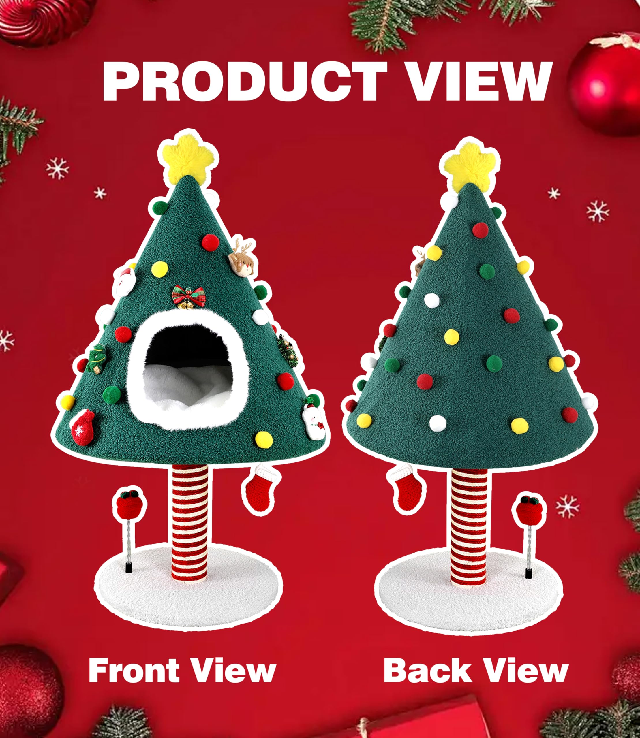 PuzzlePaw Chirstmas Cat Tree Tower with Scratching Post Scratcher for Indoor Cats,Cat Chirstmas Tree,Cat Activity Center Play Cat House Condo Cat Bed with Sock Toys and Gift Box Toy