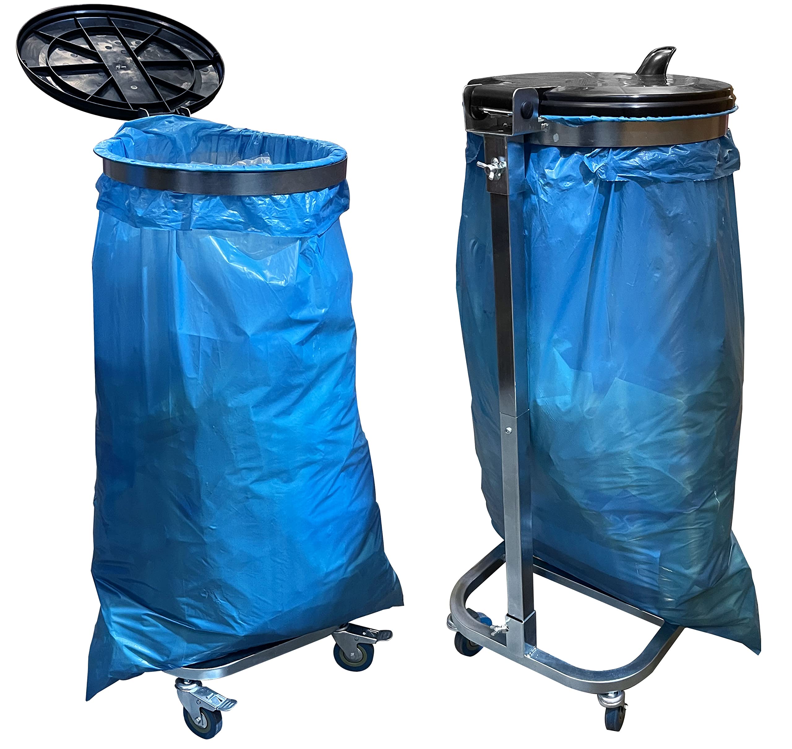 QUICK STAR Portasacco per Rifiuti con Coperchio e 4 Ruote | Supporto per Sacco in Metallo 120 Litri | Portasacco Stabile - Acciaio Zincato | Sacco Giallo 120L | Contenitore per Rifiuti Mobile