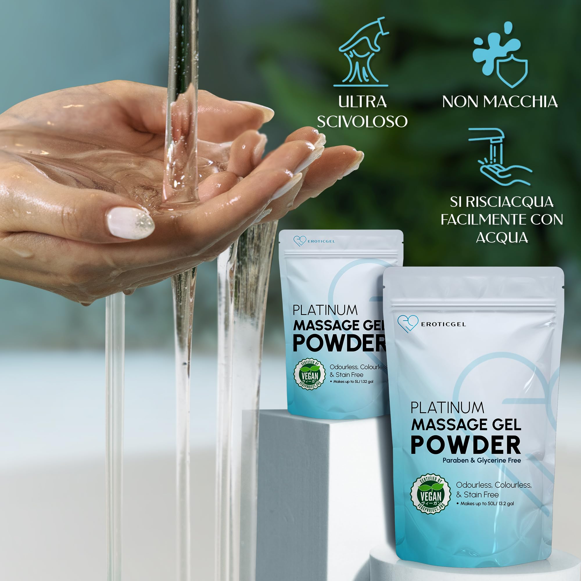 Polvere Gel da Massaggio Nuru Edizione Platinum 500g Bulk Professionale, Formula Neutra, Miscele Personalizzate, Stile Giapponese, Vegano, Senza Profumo, Resa fino a 50 Litri