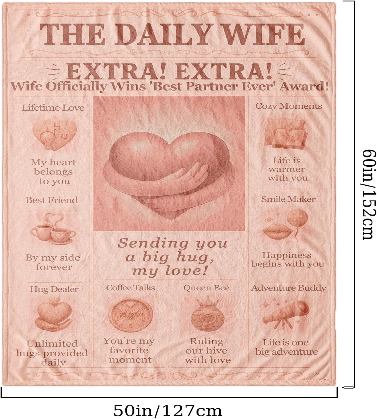 To My Wife Blanket, Romantic Gifts for Her, Warm Hugs Flannel Throw Blanket, Wedding Anniversary Birthday Valentines Gifts for Wife from Husband, Best Wife Ever Gift, Queen Bee Love Blanket 60x50in - Image 3