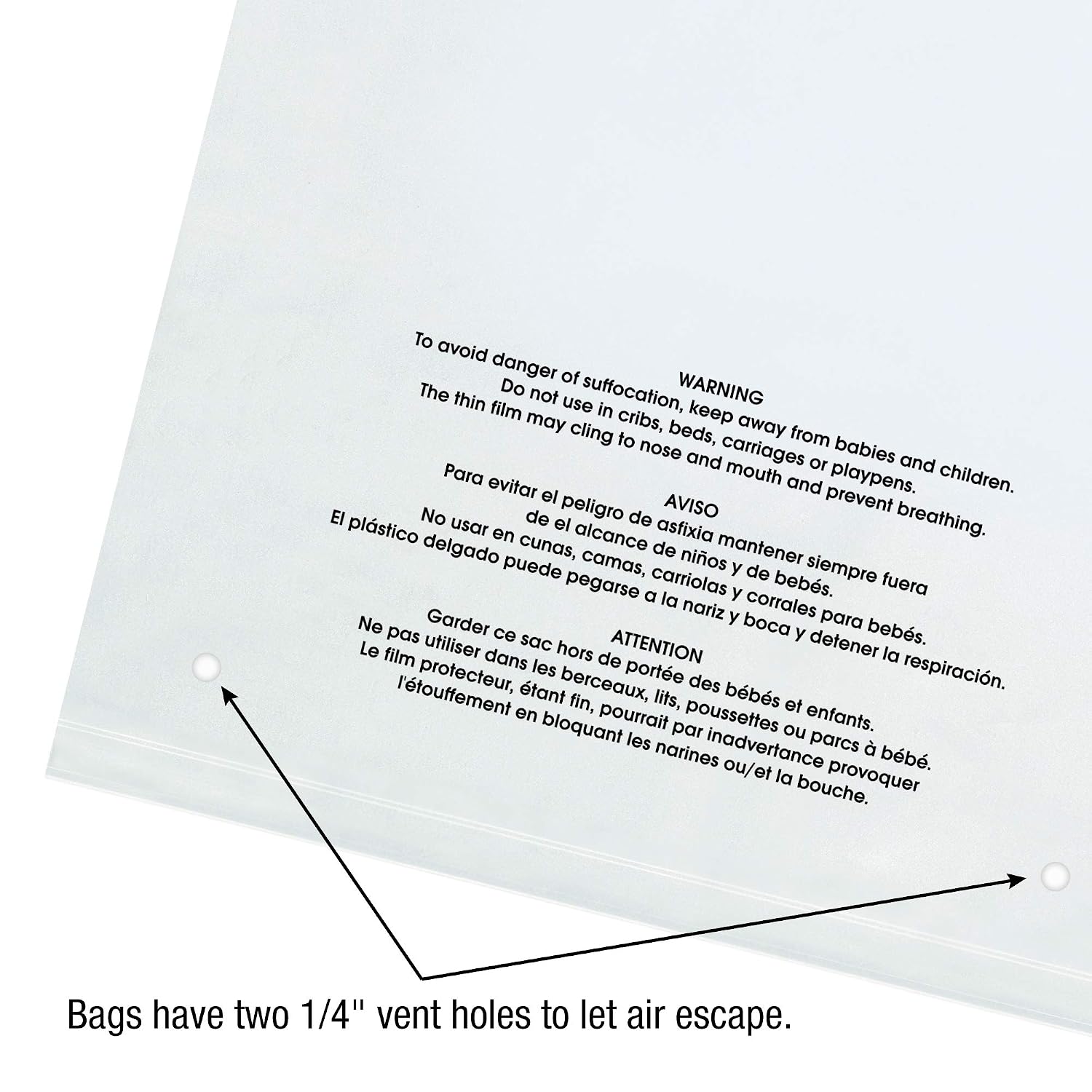 Poly Bag Guy 12" x 18", 1.5 Mil (100/Case) Tape Strip Resealable Vent Hole Suffocation Warning Clear Plastic Poly Bags