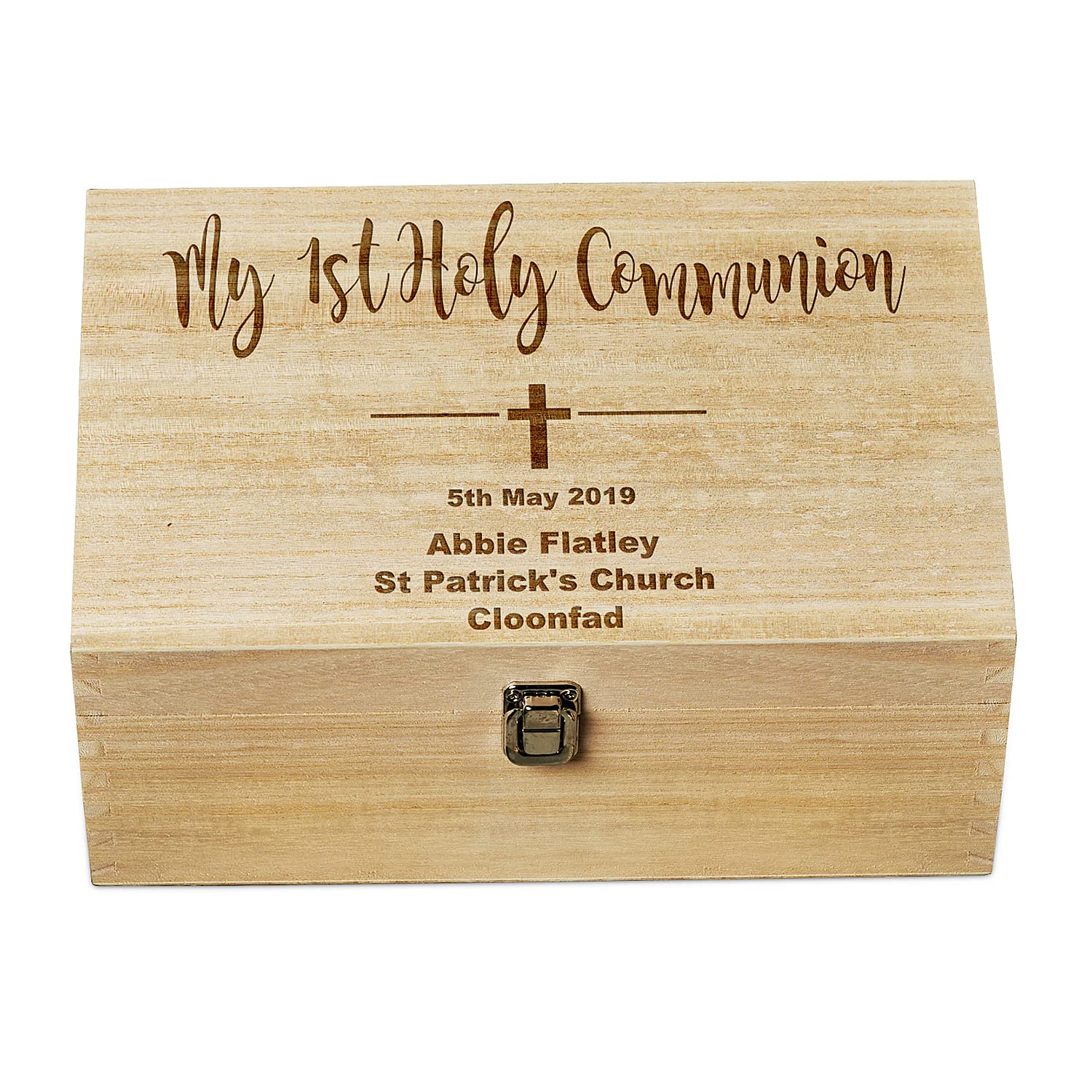 Ukgiftstoreonline Personalised Large Wooden Communion Keepsake Memories Box Gift