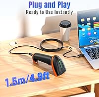 Vista 5 de Tera Escáner de código de barras QR USB 1D 2D actualizado con cable, certificado oficialmente a prueba de polvo a prueba de golpes, impermeable