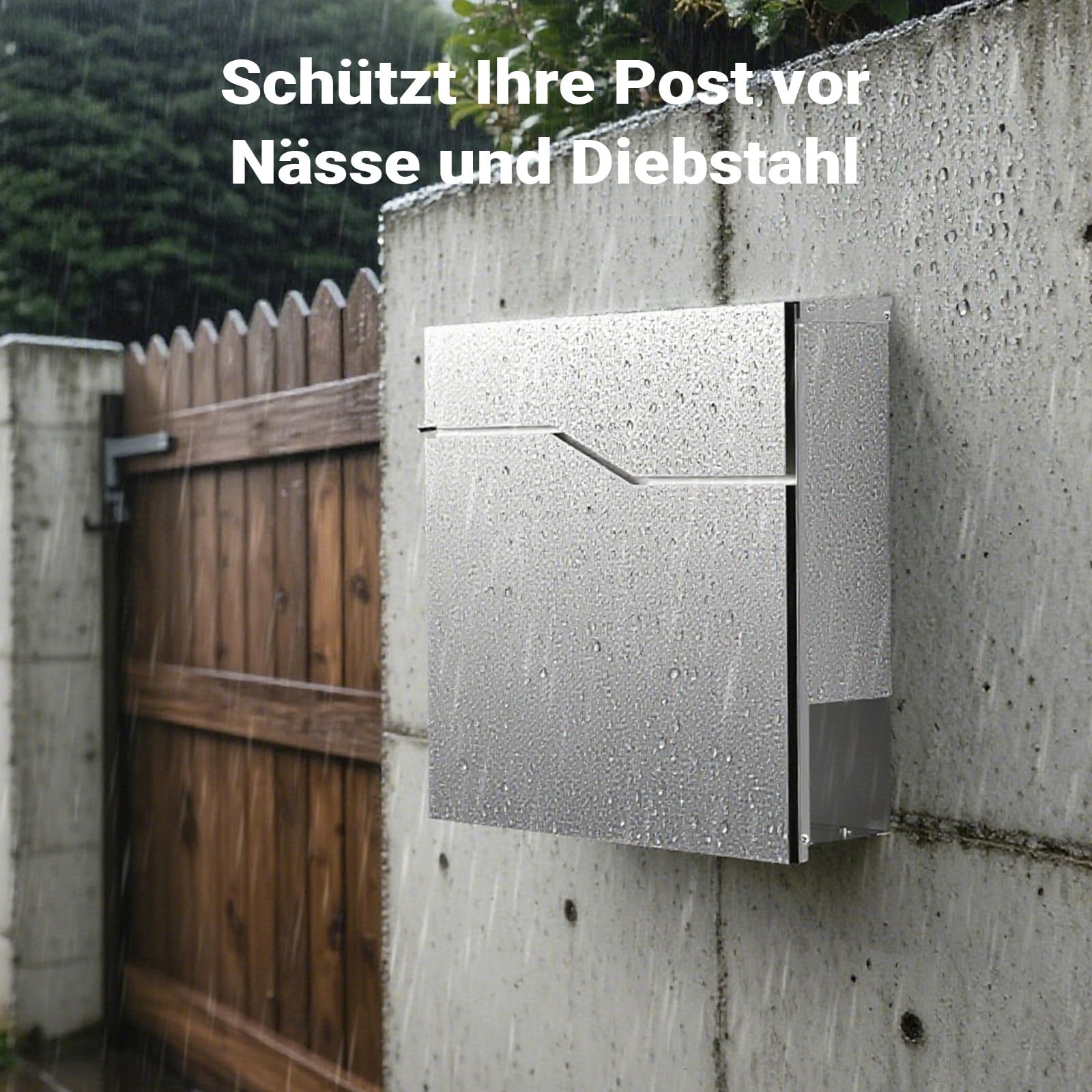 Wiltec Designer Briefkasten V19 Edelstahl 370 x 102 x 370 mm, Wandbriefkasten mit Schloss und Zeitungsrolle, Postkasten aus Stahl