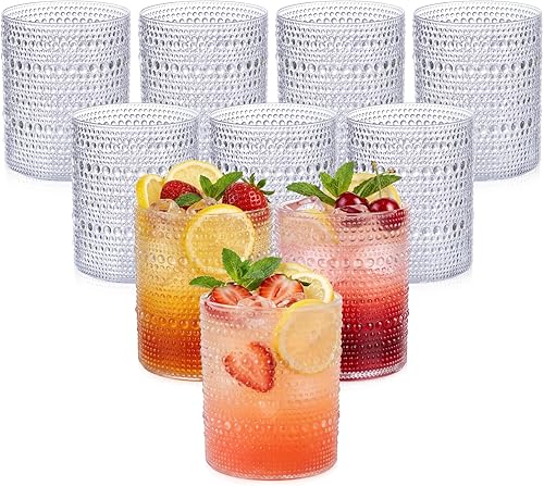 YOUBET 24 Vasos de Plástico con Relieve para Beber - 14 Oz Vasos Transparentes Vintage - Cristalería Desechable con Cuentas para Jugo, Vino, Fiesta