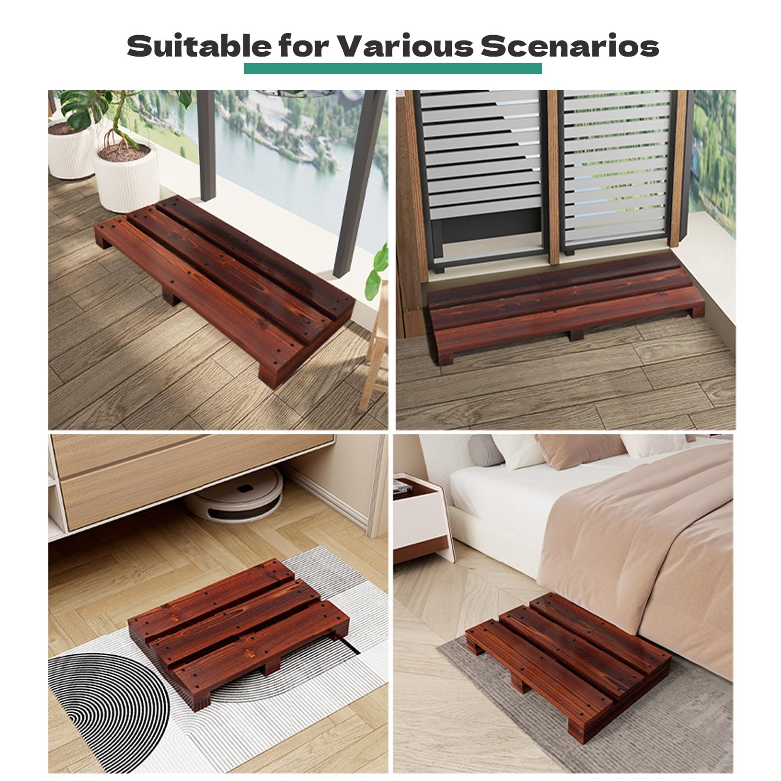 Sgabello in Legno con pedana Bassa in Legno carbonizzato, Sgabello a Un Gradino per Comodino, Bagno, Cucina, Giardino (Non Richiede Montaggio)(80x35x10cm)