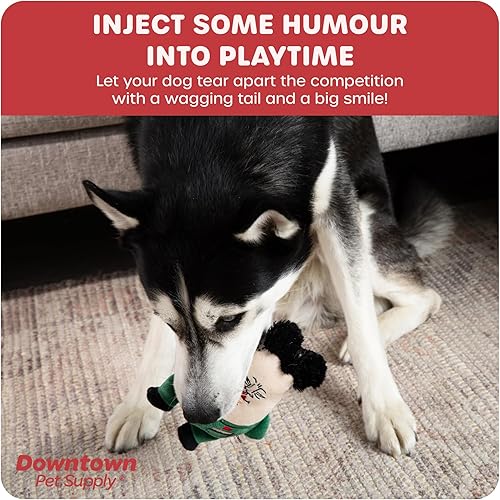 Miniatura 4 de Downtown Pet Supply Supreme Leasher - Juguete político para perros, novedoso juguete para masticar con chirriante, diseño de felpa con doble costura