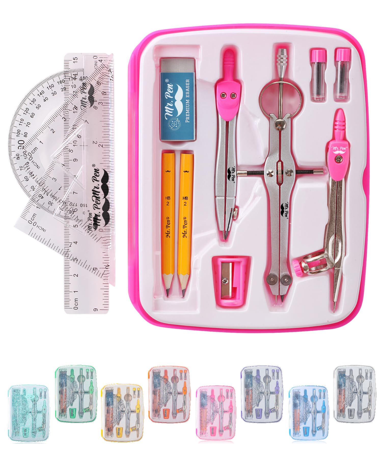 Mr. Pen- Geometry Set, 13 pcs, Compass for Geometry, Protractor Set, Geometry Kit Set with Shatterproof Storage Box, Geometry Kit, Drawing Tools, Drafting Set