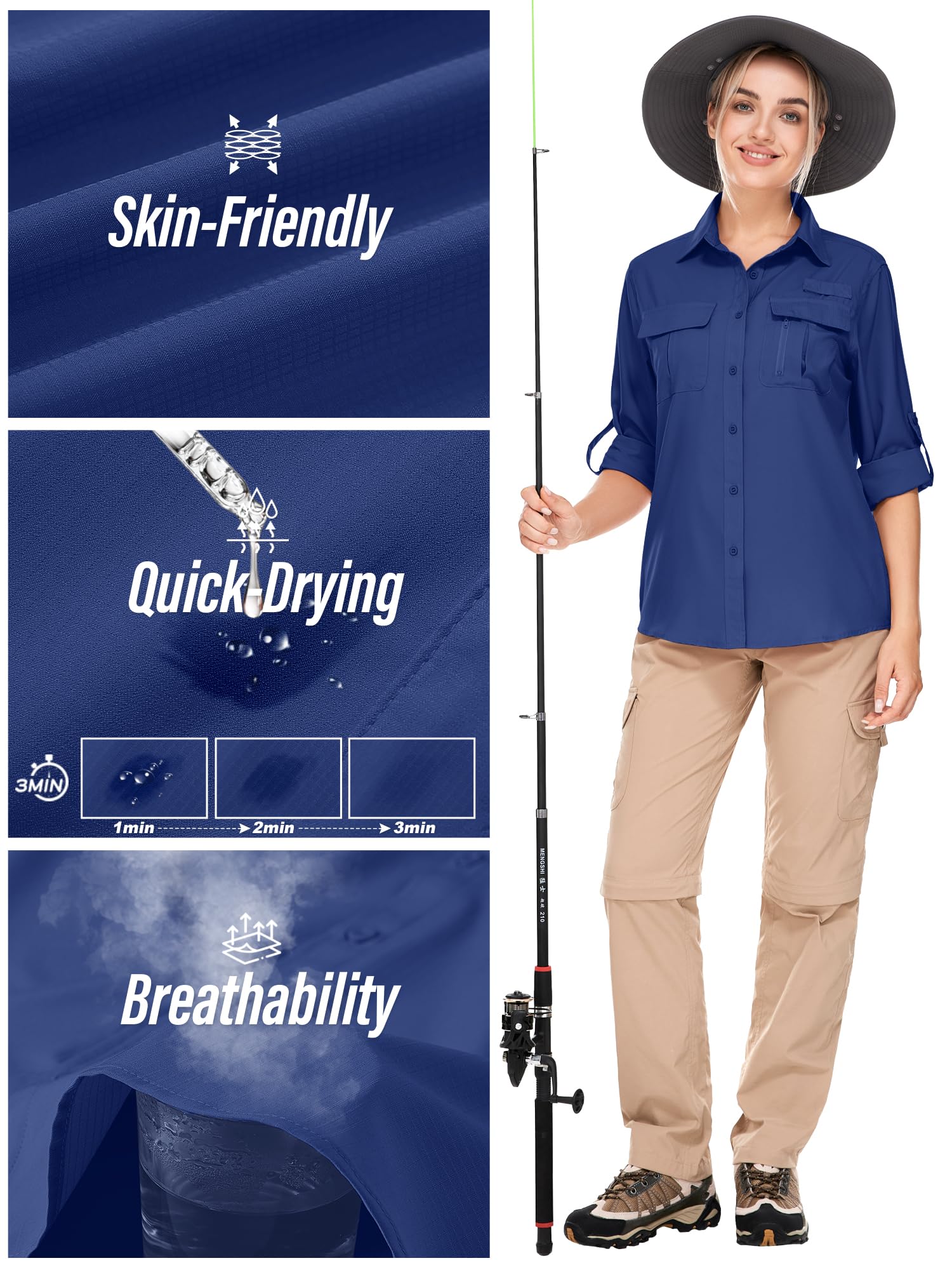 yeyity Camicia da donna UPF 50, protezione UV, a maniche lunghe, da donna, per attività all'aria aperta, per escursioni, safari, traspirante, ad asciugatura rapida, casual, top sportivo