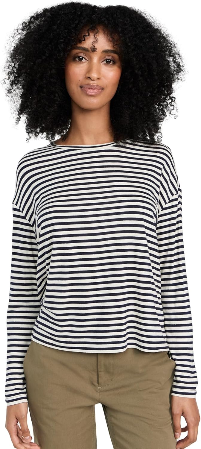 Vince Women's Striped Long Sleeve Drop Shoulder Top