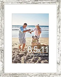 decorUhome 8.5 by 11 Picture Frame, Display Pictures 6x8 with Mat or 8.5x11 without Mat, Wall & Tabletop Display Certificate Frame, Distressed White, 1 Pack