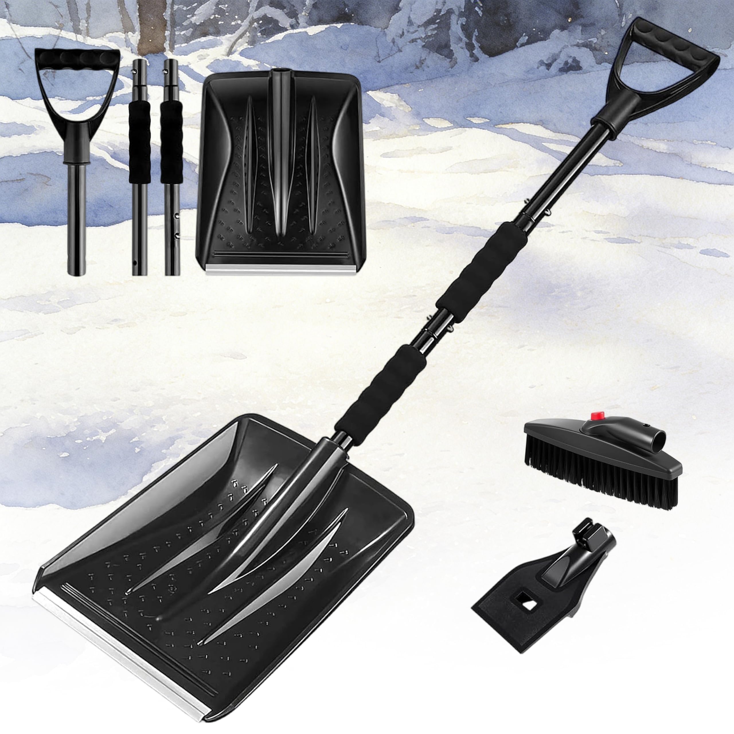 3-in-1 Snow Shovel for Car, New Upgrade Emergency Snow Shovel for Portable & Detachable, Large Capacity Snow Shovels for Car Driveway, Garden, Camping, Snow Removal, Snowman Playing